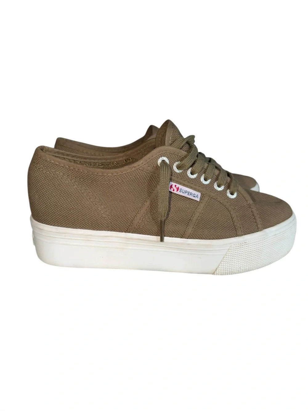 Superga Olive Green Canvas Platform Sneakers Women’s Size 8 Boho Minimalist 90s